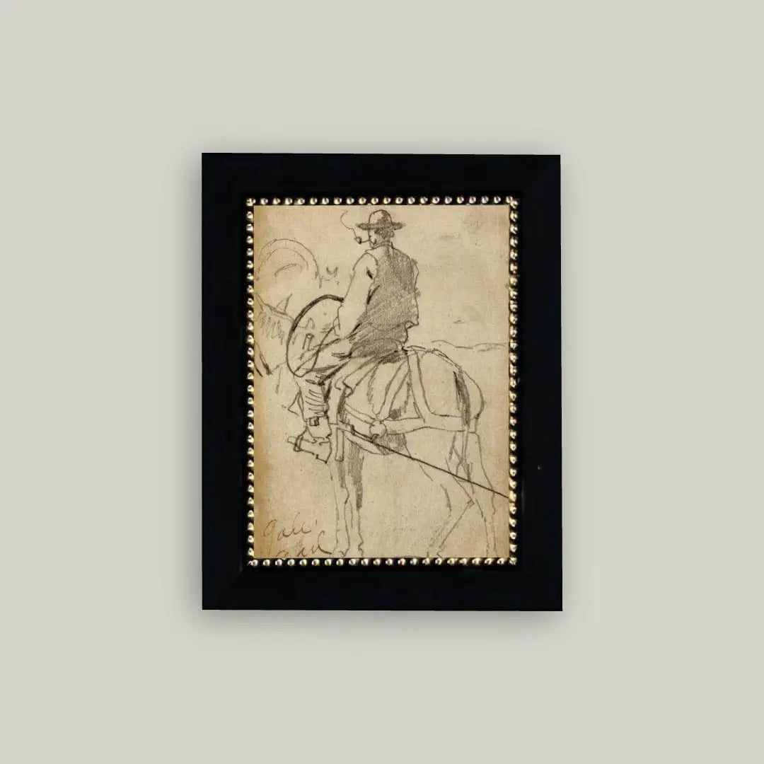 Man Riding A Horse Framed Antique Art
