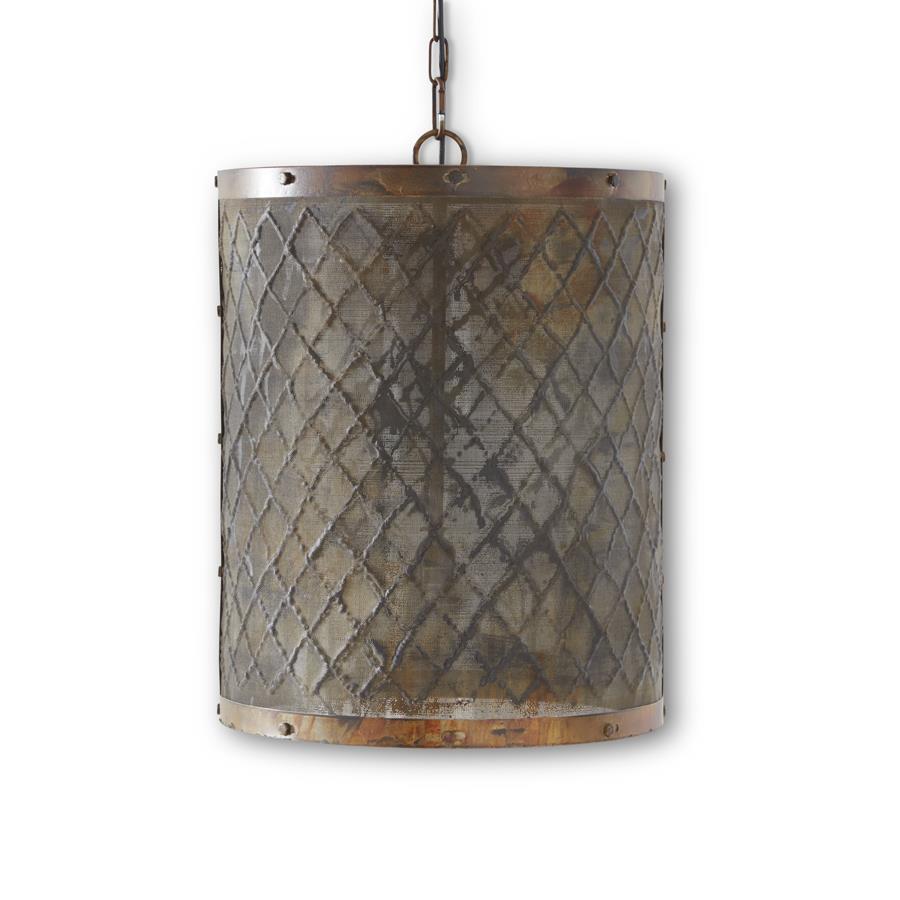 Rustic Metal & Mesh Drum Pendant Light