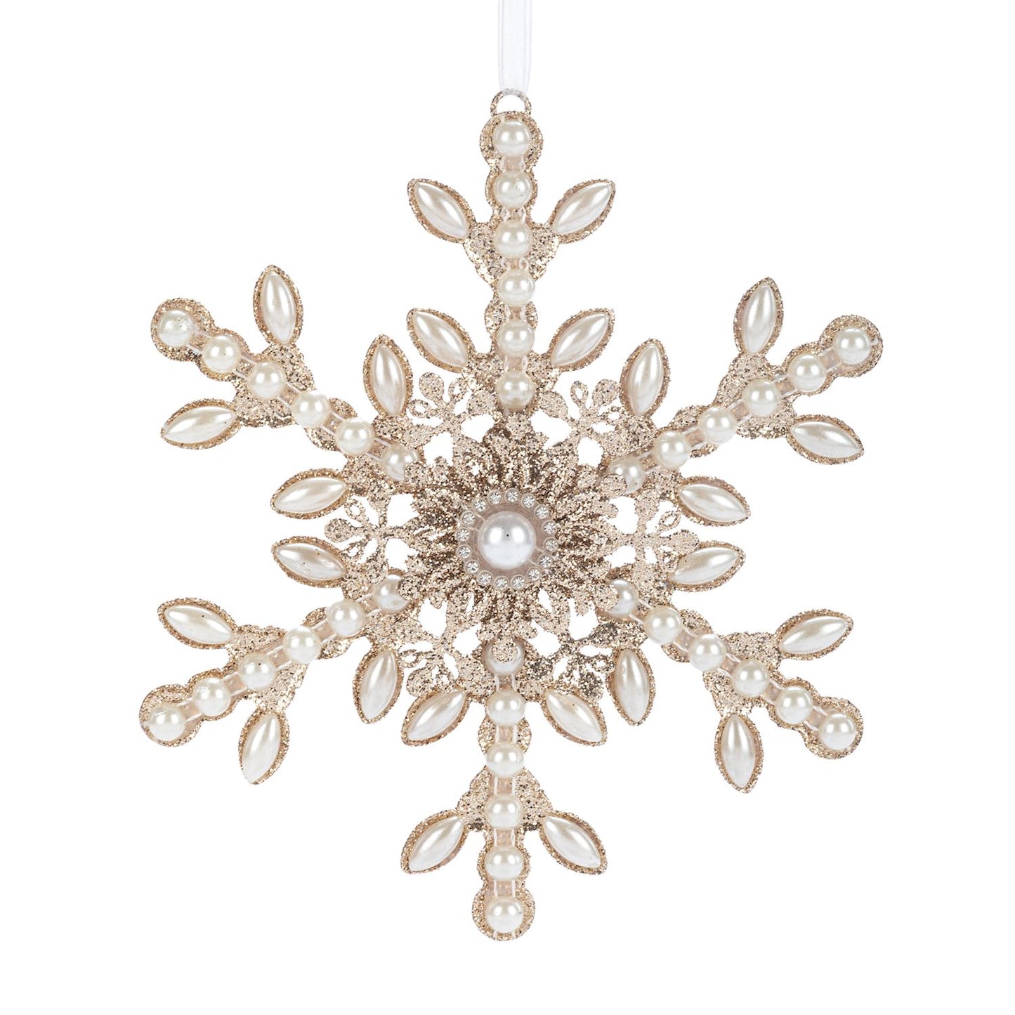 Gilver Glitter and Pearl Snowflake Ornament