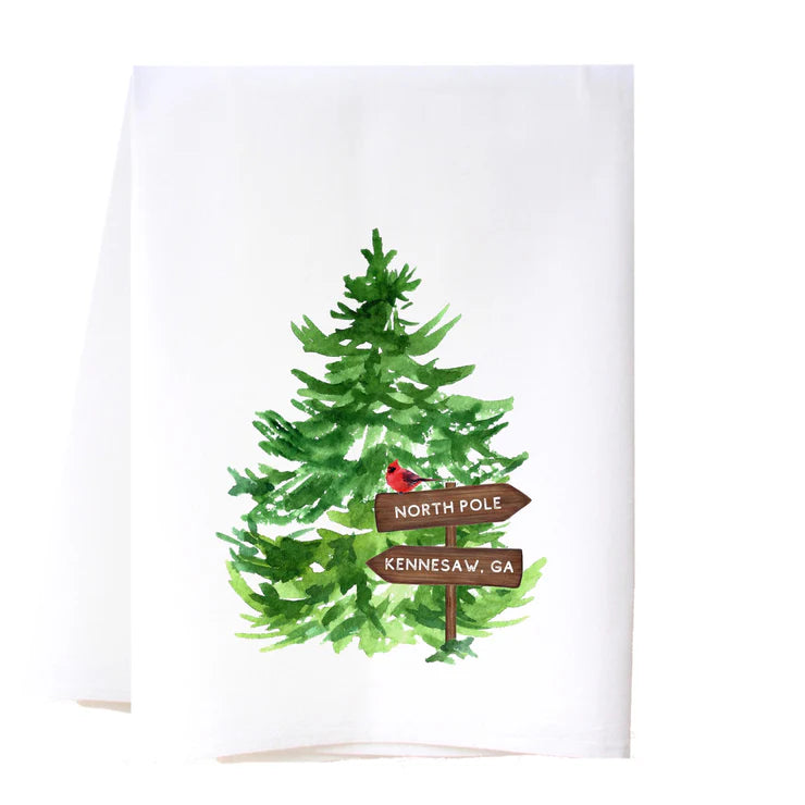 North Pole Directional Sign Flour Sack Towel