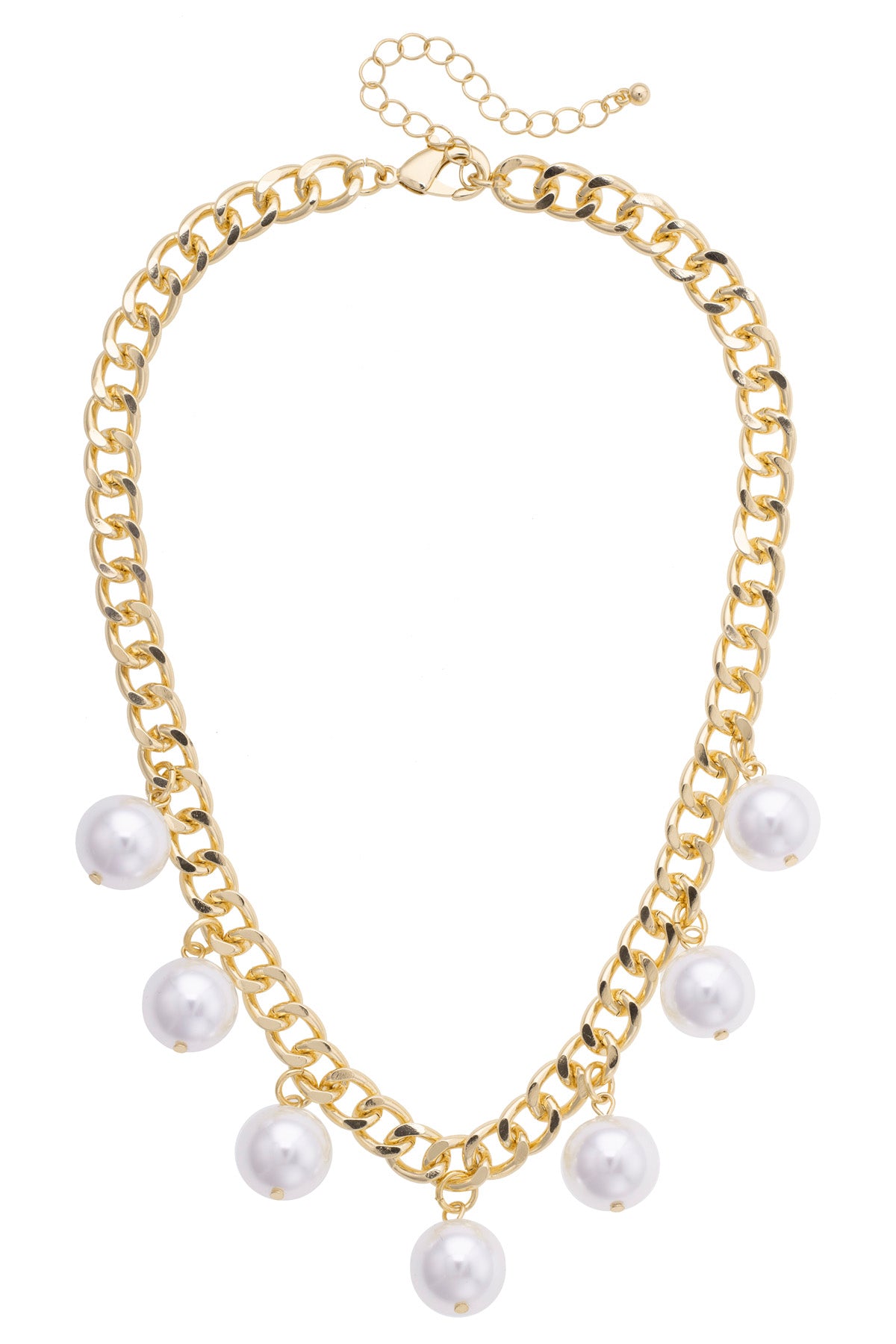 Maribel Pearl Statement Chain Necklace in Shiny Gold