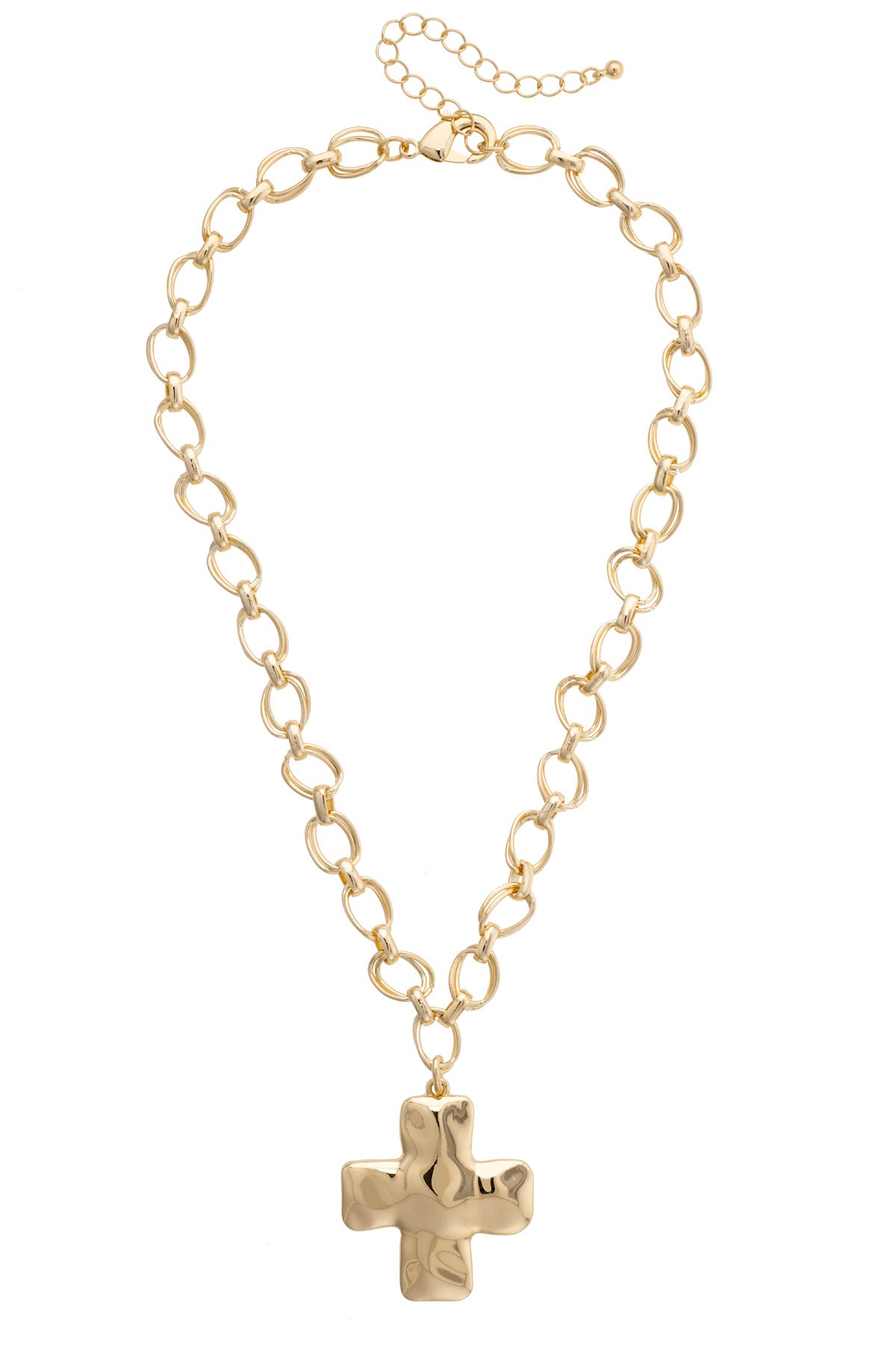 Elise Hammered Cross Cable Chain Necklace in Shiny
