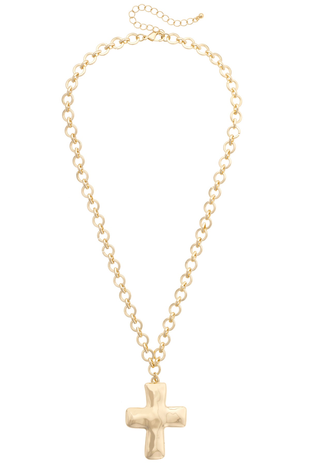 Cici Hammered Cross Necklace in Shiny Gold