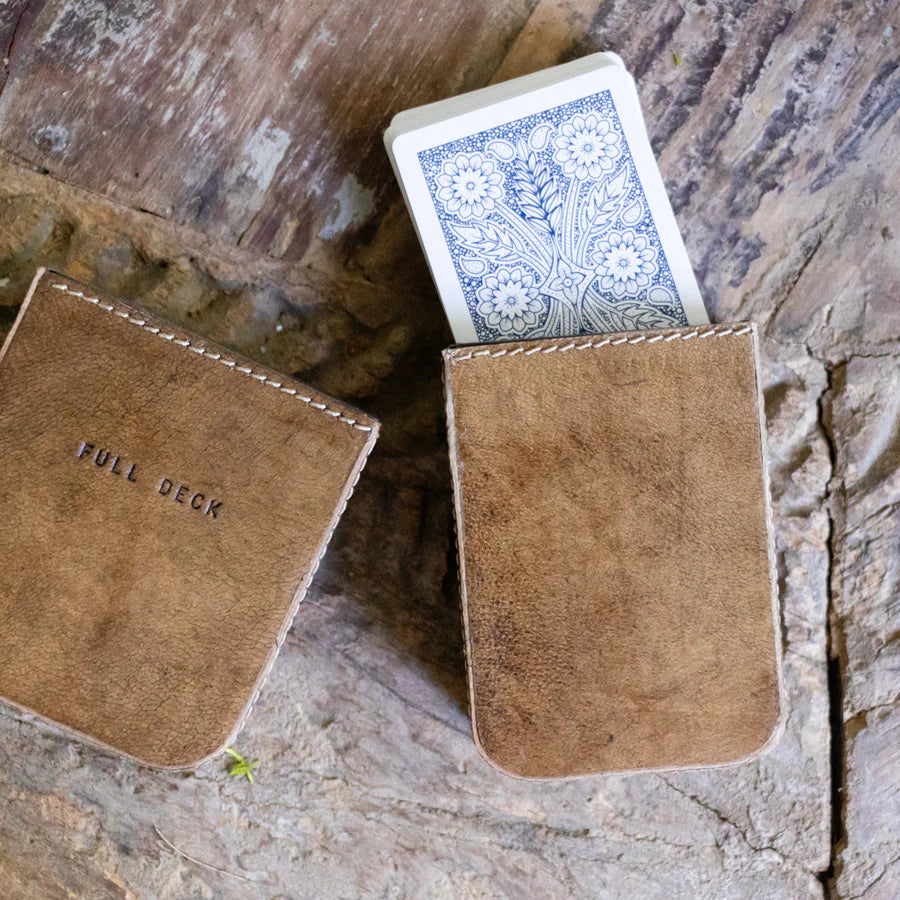 Brown Leather Card Case with Playing Cards