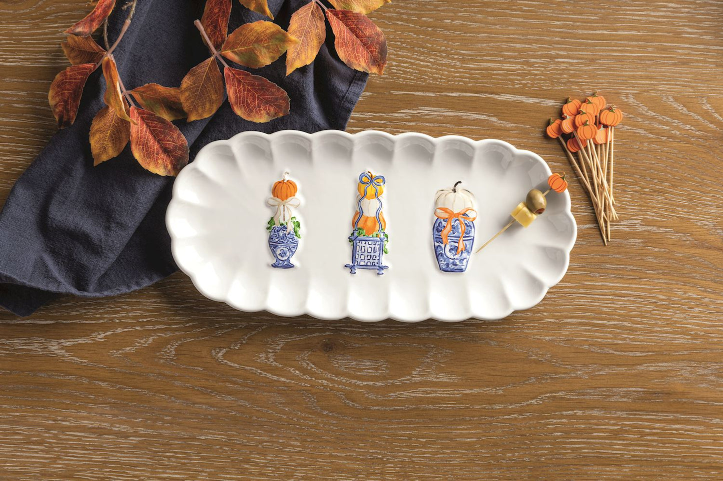 Pumpkin Topiary Tray & Toothpick Set