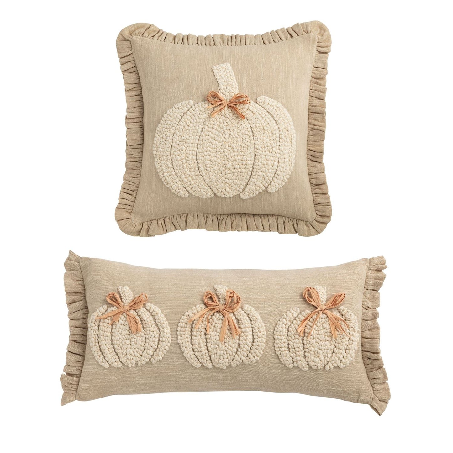 White Embroidered Pumpkin Pillow