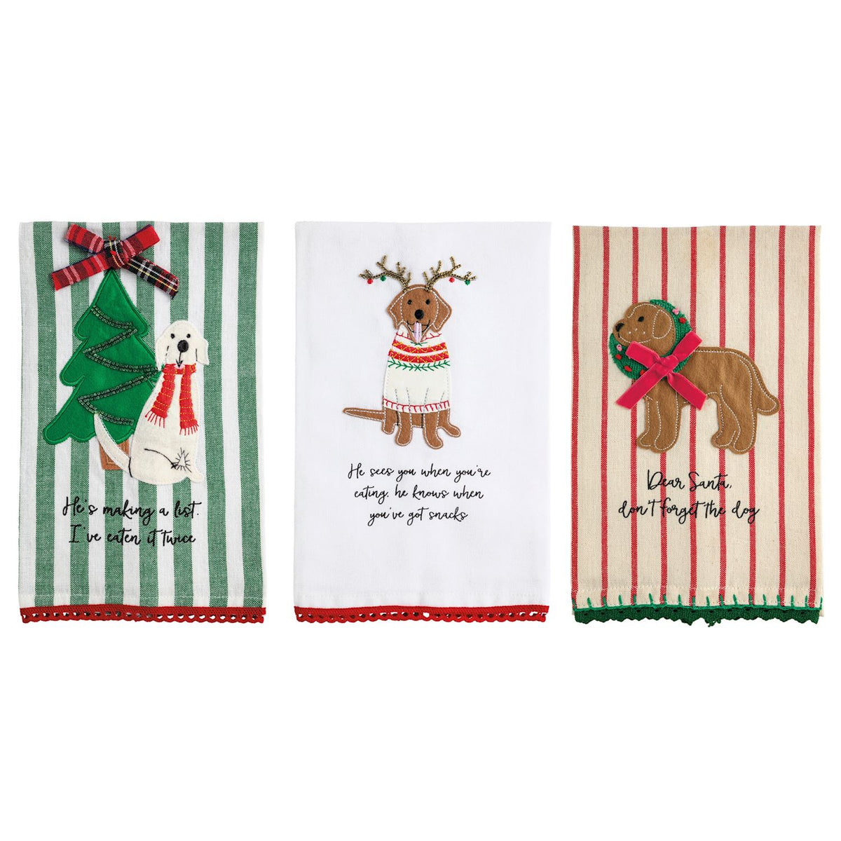 Embroidered Christmas Dog Tea Towel