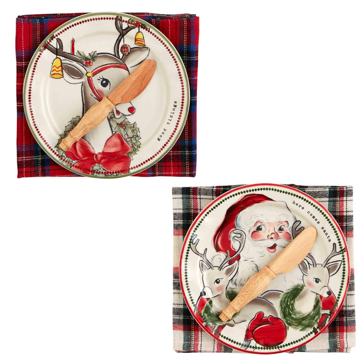 Vintage Santa & Reindeer Appetizer Set