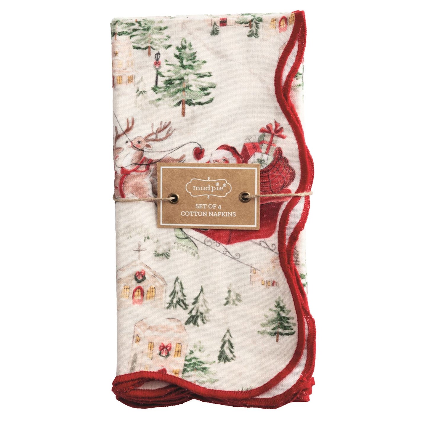Santa Scene Scalloped Napkin Set