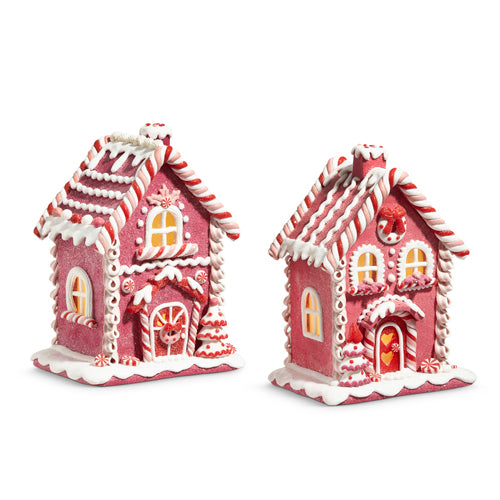 Lighted Pink Gingerbread House 9''