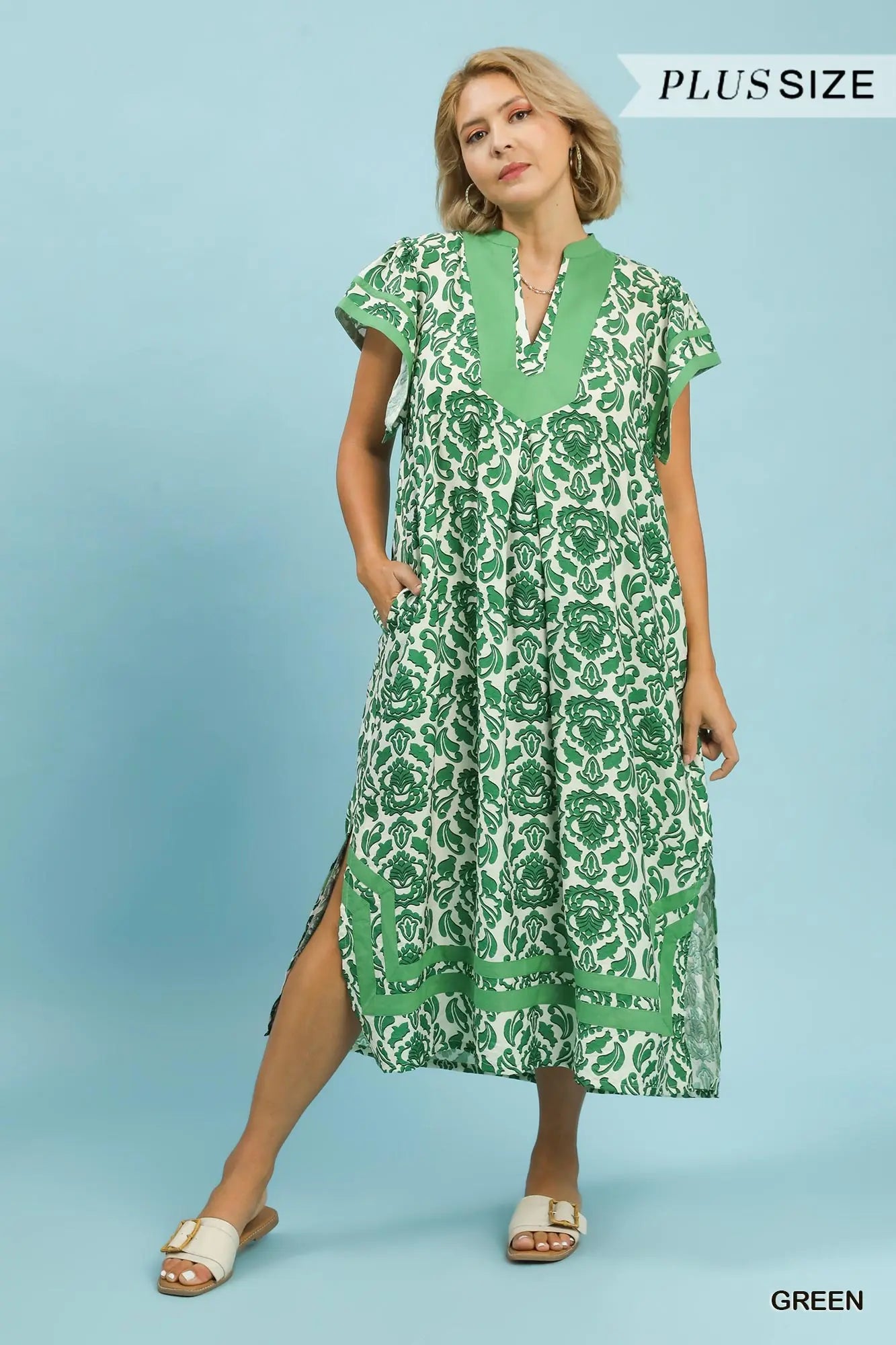 Abstract Two Tone Print Midi Dress