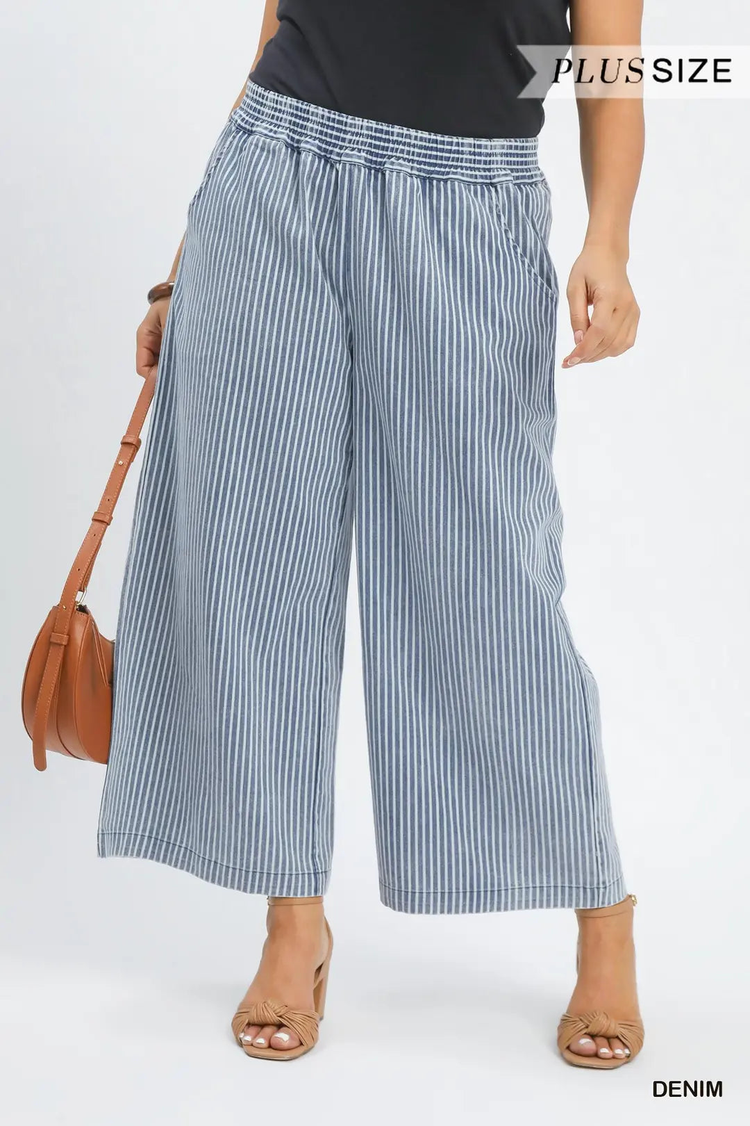 Stone Wash Stripe Wide-Leg Pants