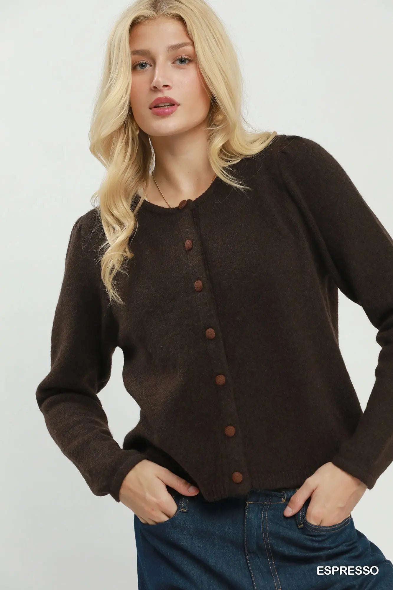 Espresso Soft Knit Button Front Cardigan Sweater