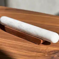 White Marble Rolling Pin and Wood Base