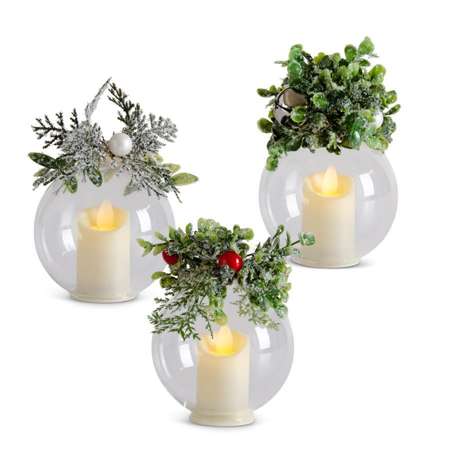 LED Glass Icy Mistletoe & Pine Ornament