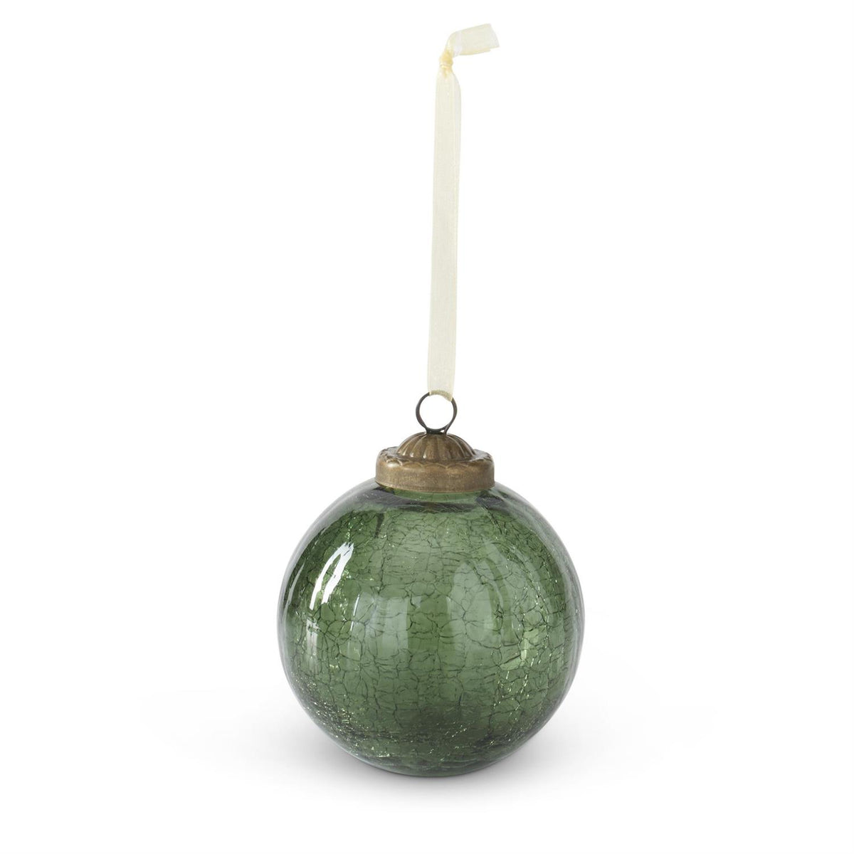 Mirrored Green Crackled Glass Round Ornament