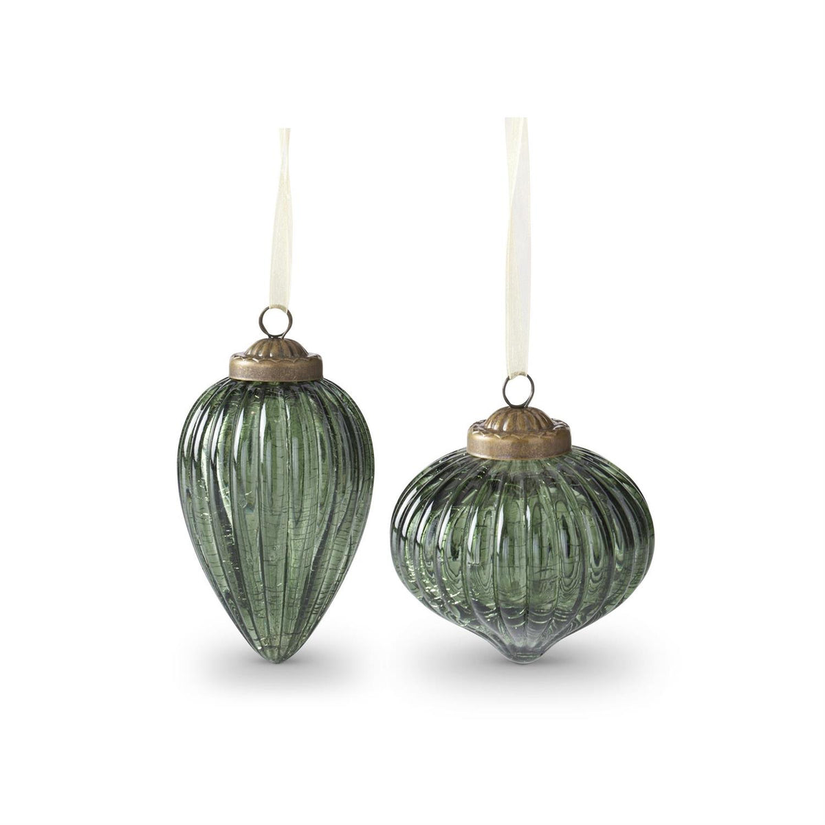Mirrored Green Crackled Glass Ornaments