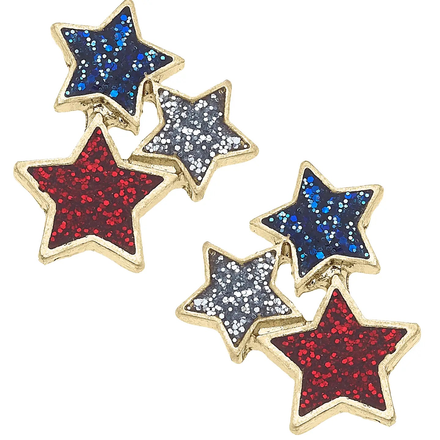 Triple Glitter Star Stud Earrings