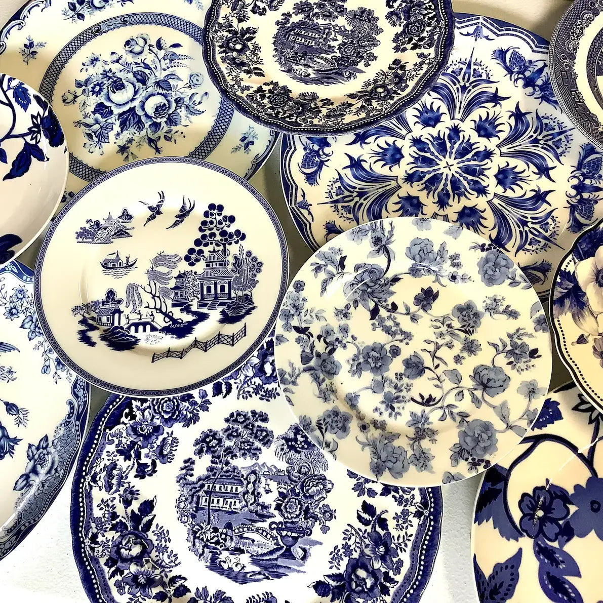 Mismatched Blue and White Dinner Plates