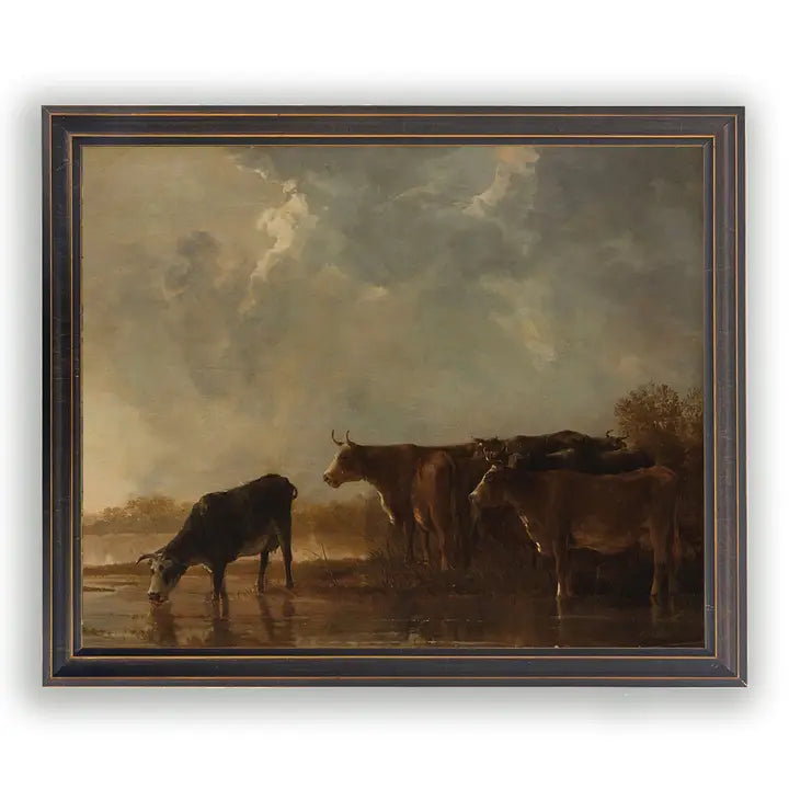 Framed Vintage Oil Cow Painting
