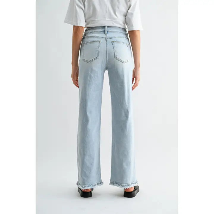 High-Rise Wide Leg Raw Hem Jean