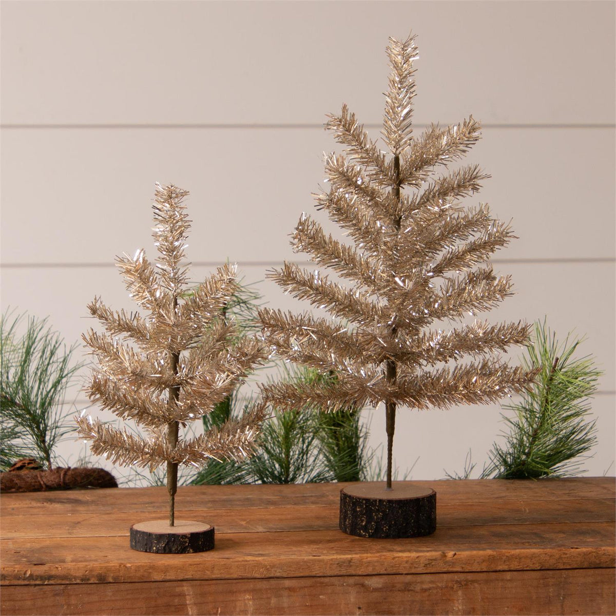 Tabletop Champagne Tinsel Trees