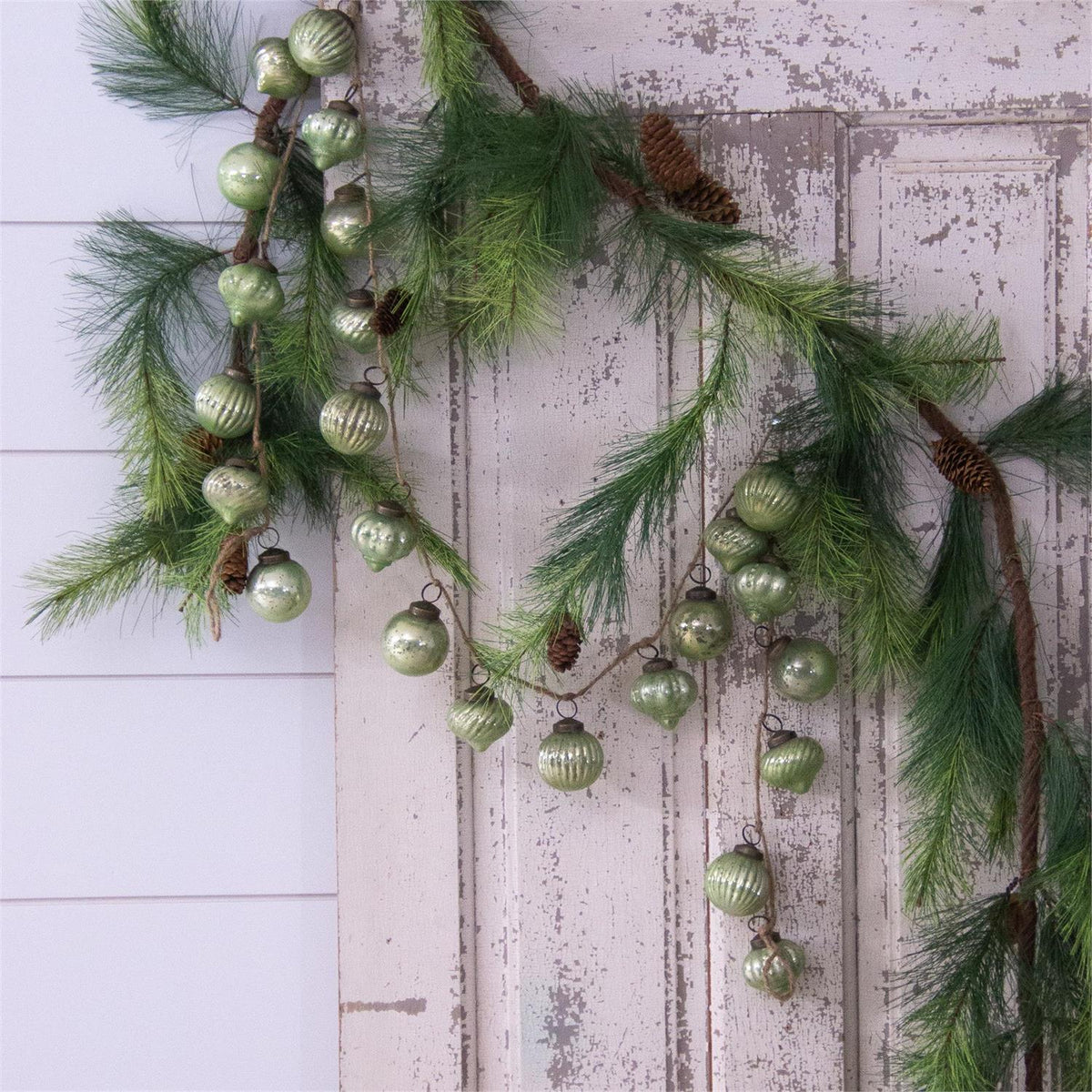 Green Mercury Glass Ornament Garland