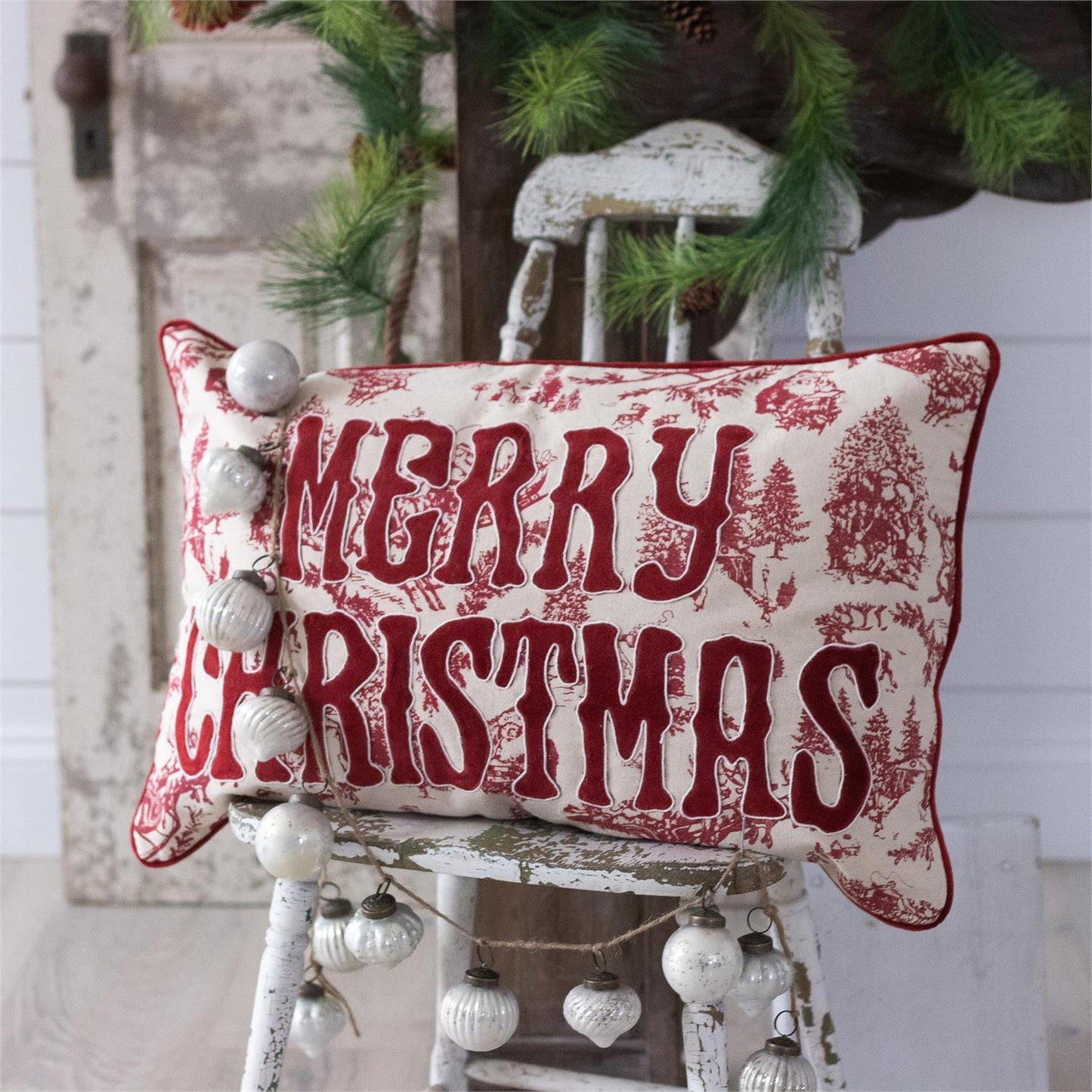 Red Christmas Toile Pillow