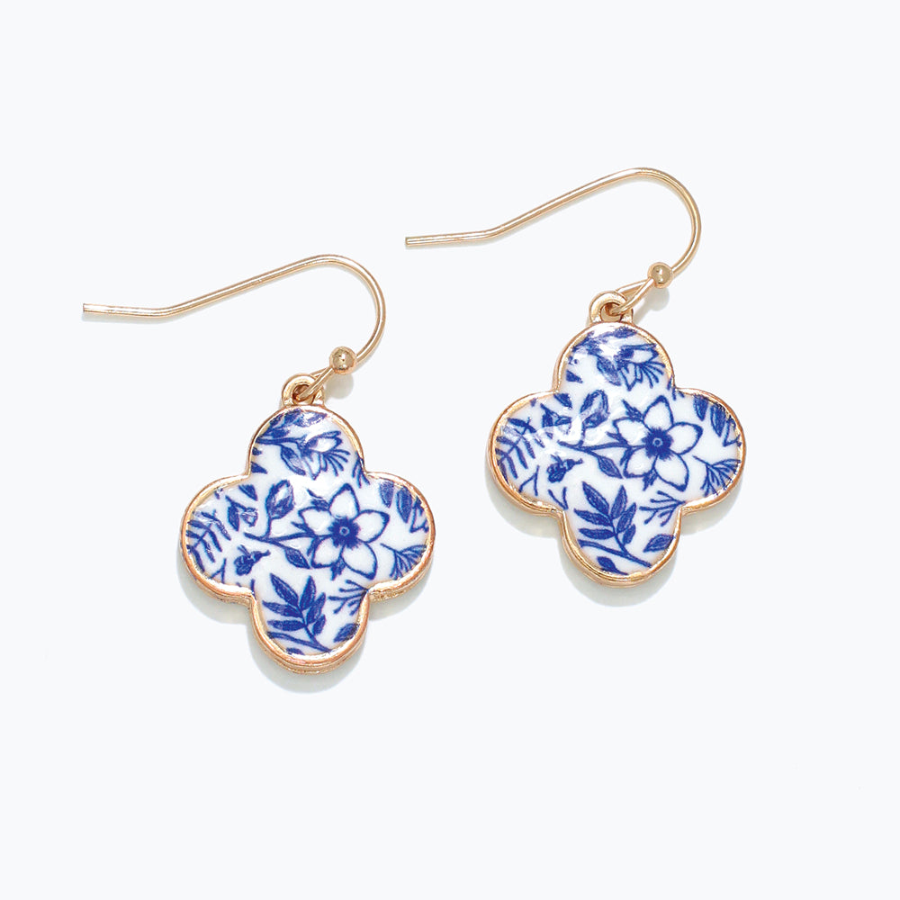 Blue and White Clover Earrings