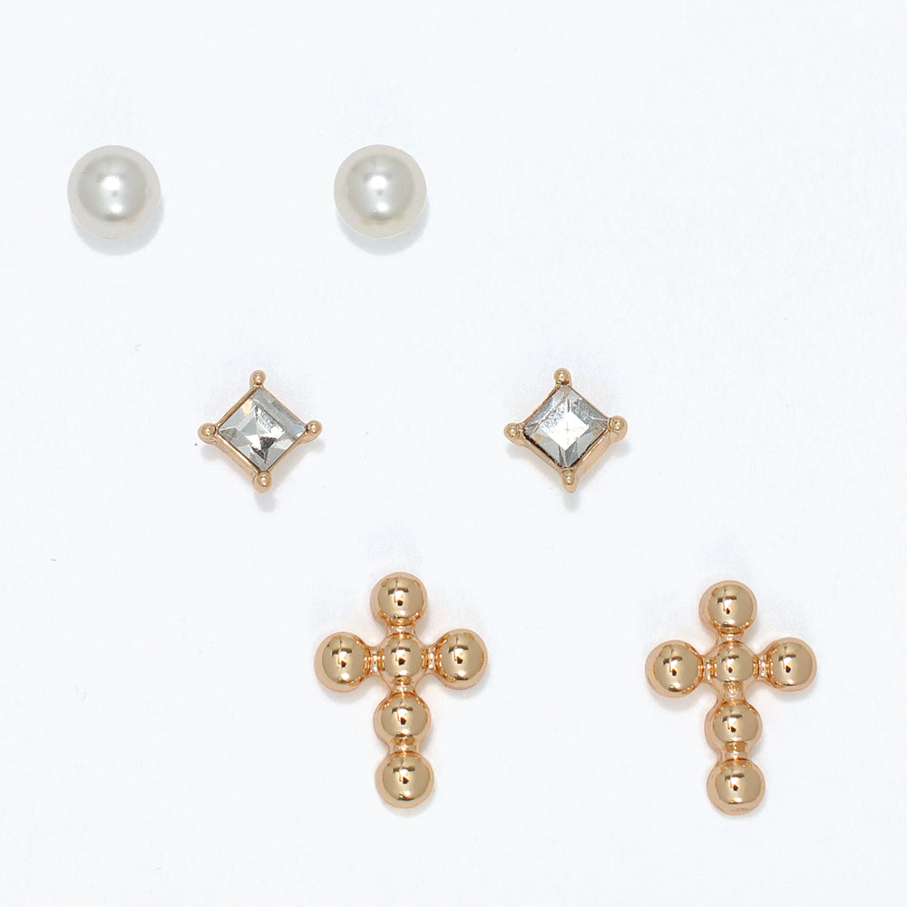 Trio Pearl Cry and Gold Cross