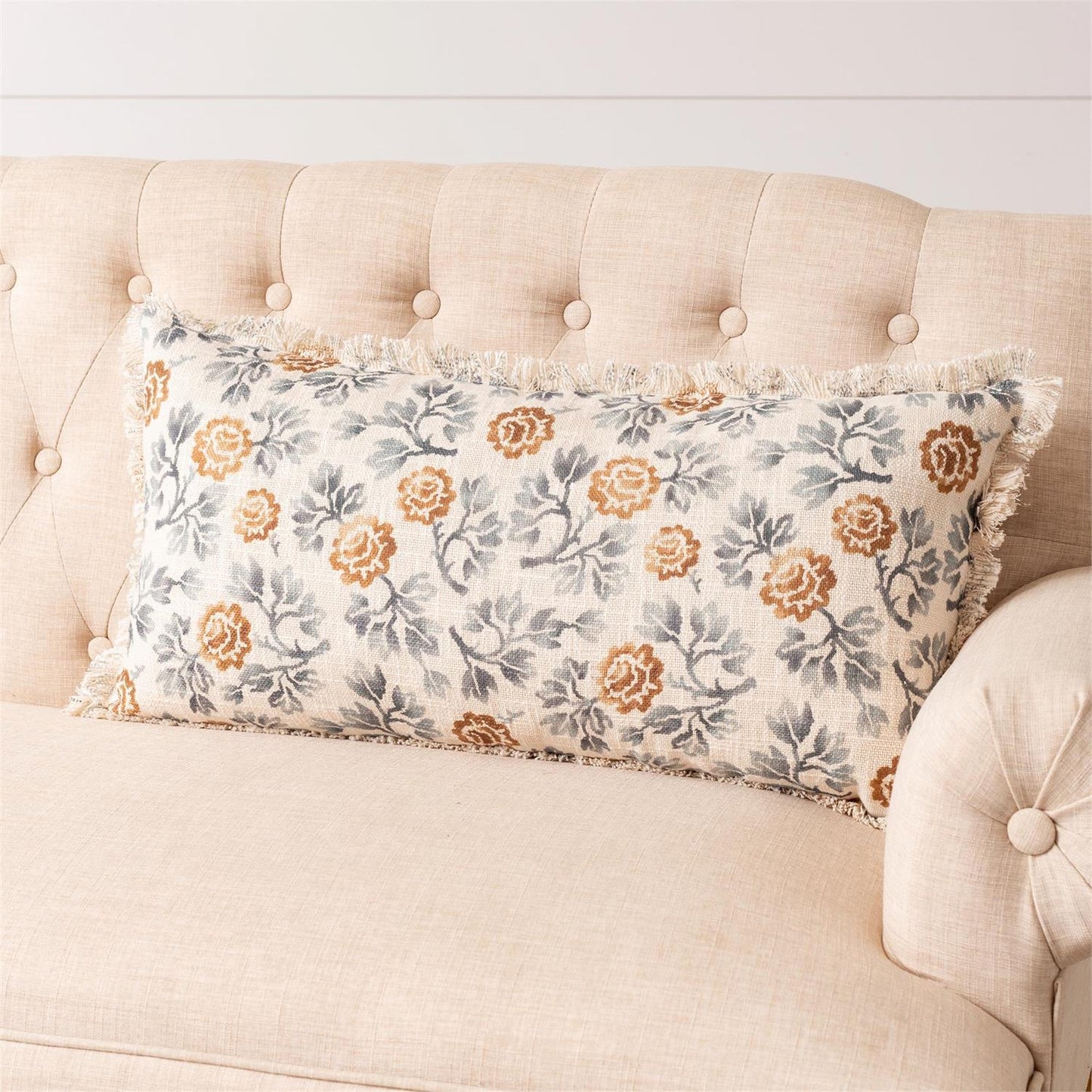 Blue Floral Lumbar Pillow