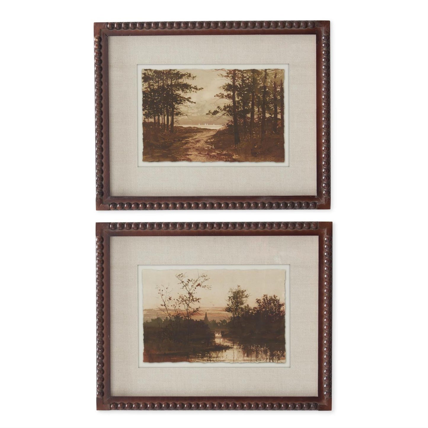 Brown Beaded Wood Framed Landscape Print