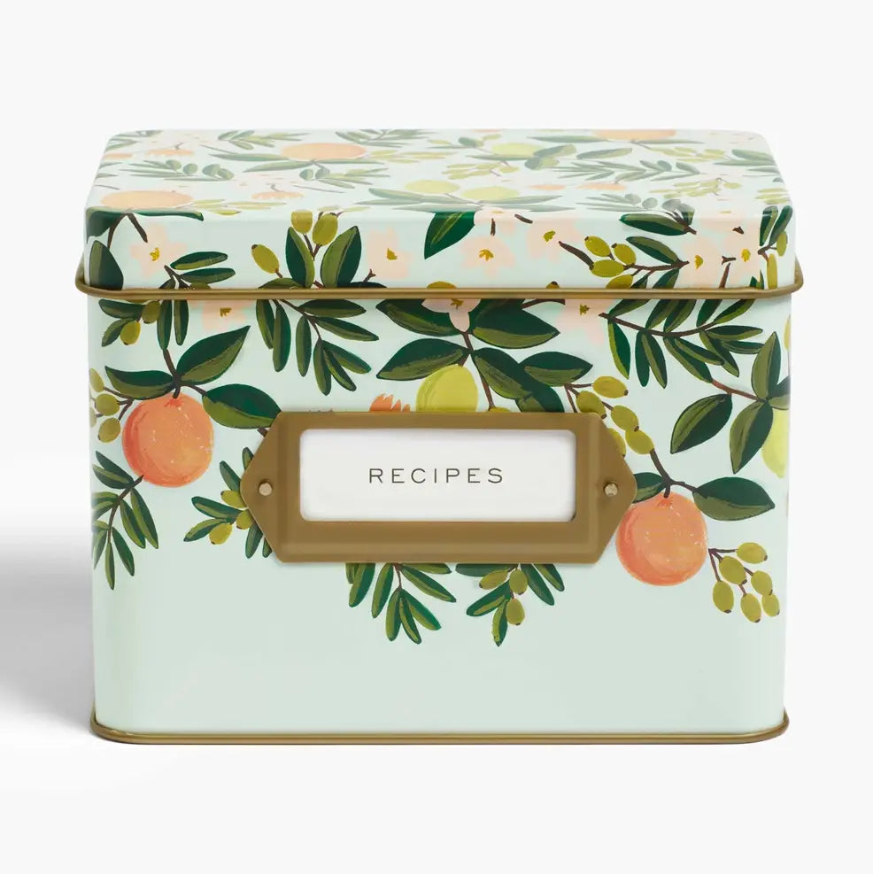 Citrus Floral Tin Recipe Box