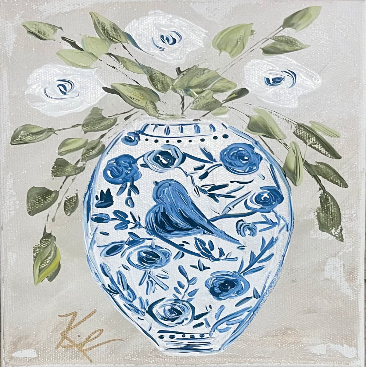 Blue Bird Garden Vase Pillow