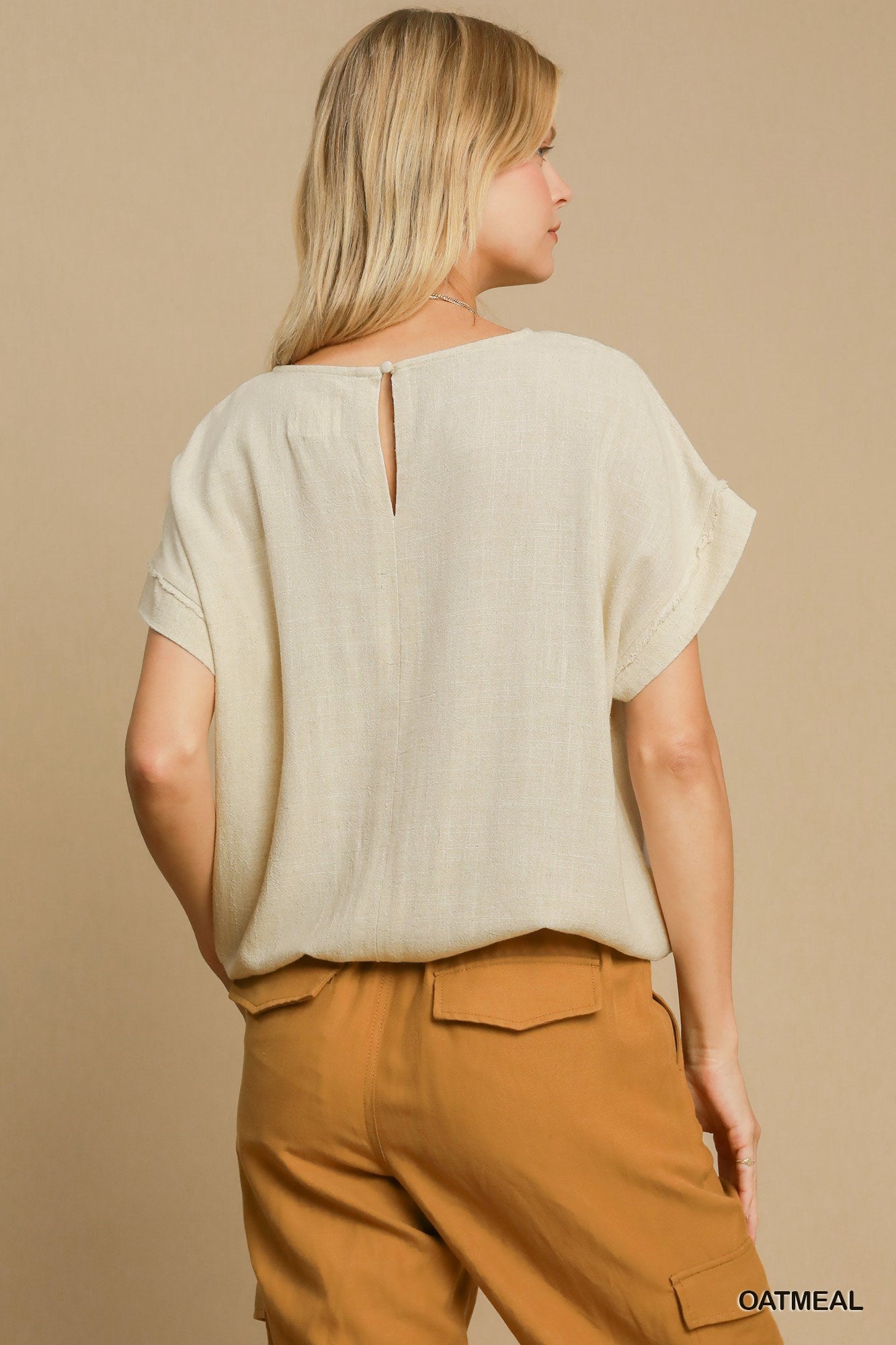 Washed Linen Blend Cap Sleeve Top