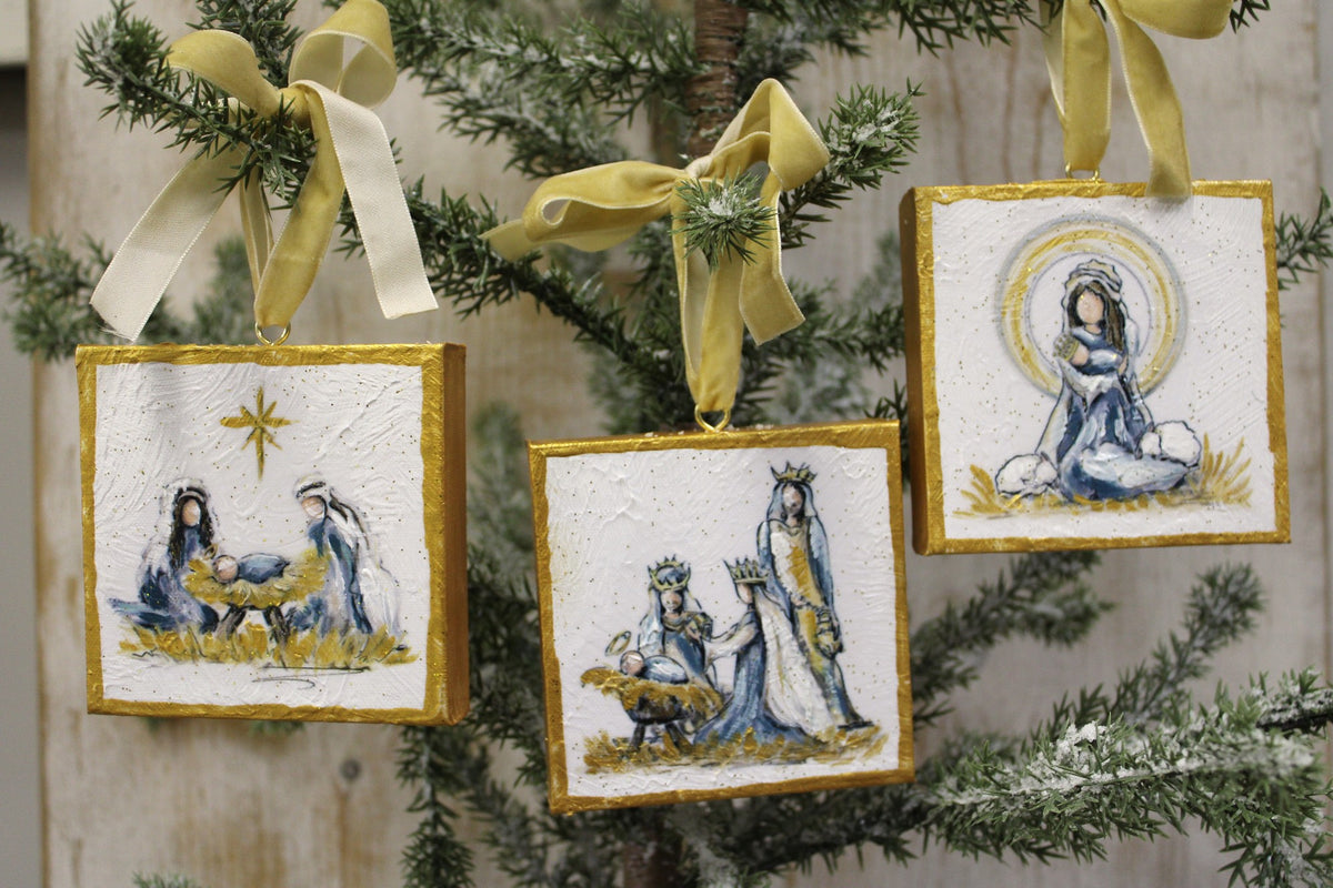 Blue Nativity Canvas Ornament