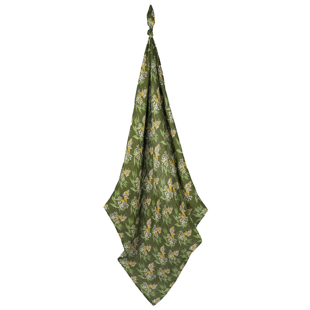 Green Floral Bamboo Muslin Swaddle