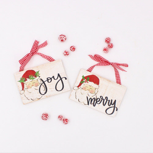 Wood Santa Merry & Joy Ornament