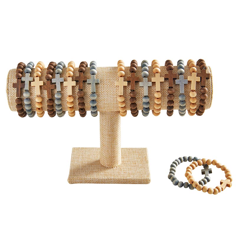 Wood Bead Cross Bracelet