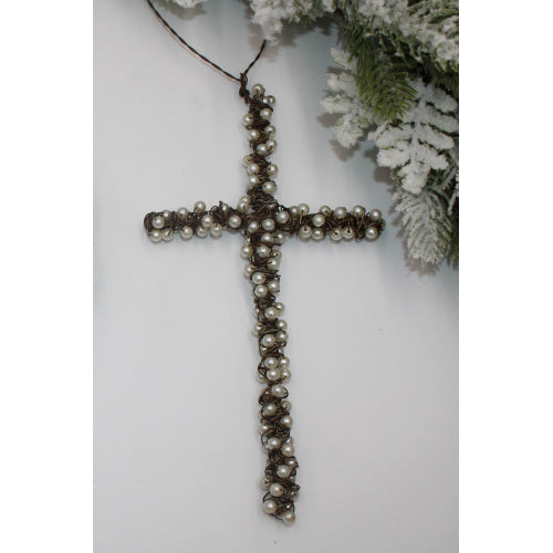 Wire Cross With Pearls Ornament