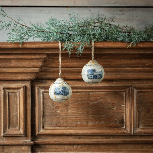 Blue And White Tole Ornament 4''