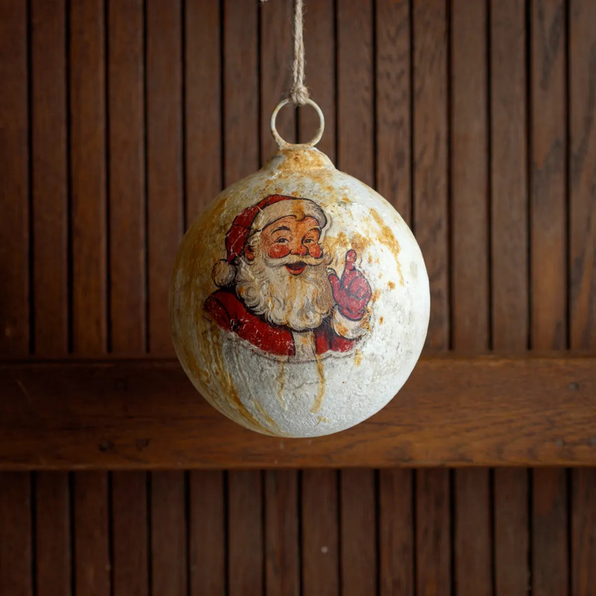 Happy Santa Metal Ball Ornament 6"