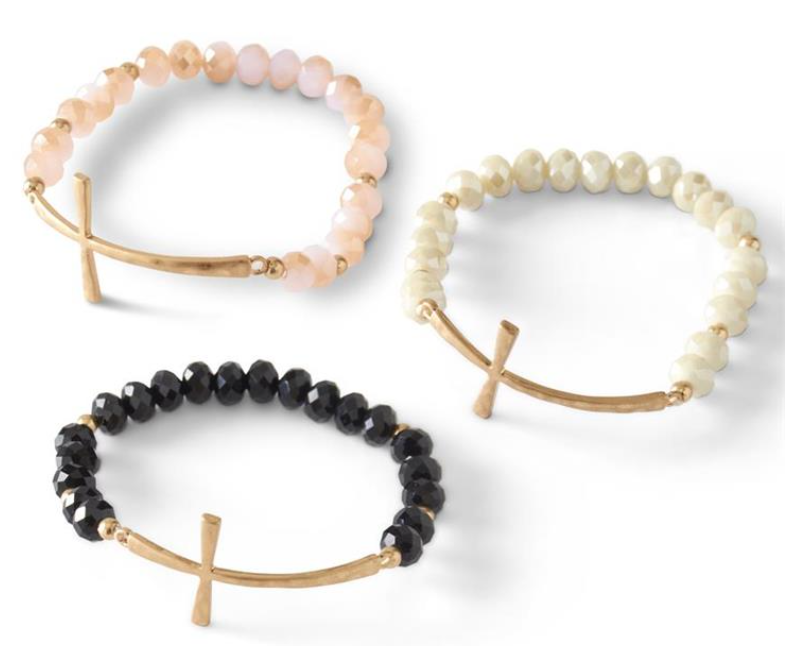 Faceted Beaded and Gold Cross Bracelet