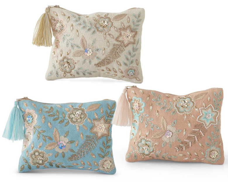 Floral Beaded Cosmetic Bag