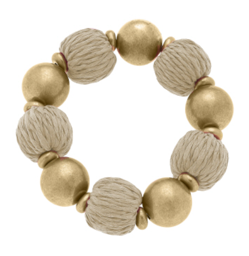 Barbados Raffia And Ball Bead Stretch Bracelet