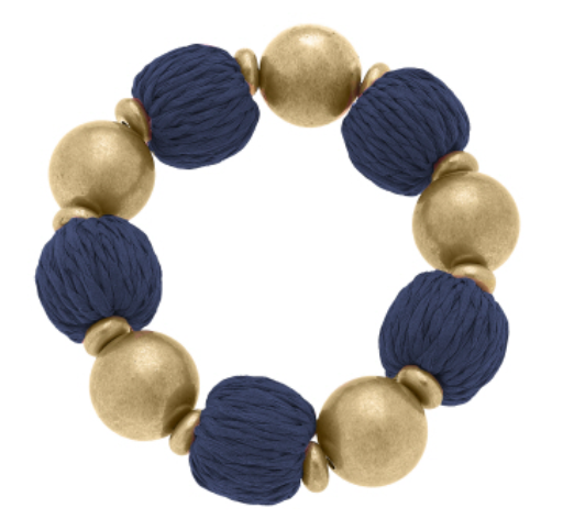 Barbados Raffia And Ball Bead Stretch Bracelet