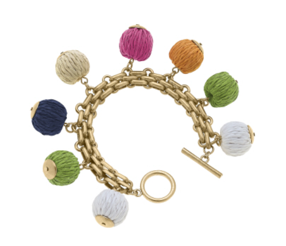 Key West Raffia Ball Charm Bracelet