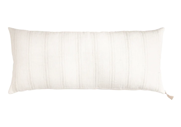 White & Beige Stripe Down Linen Pillow