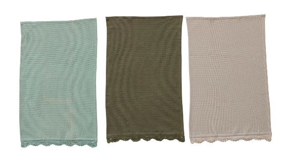 Cotton Waffle Weave Tea Towel w/ Crochet Lace Trim