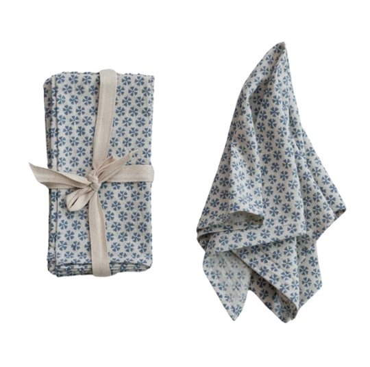 Cotton & Linen Napkins w/ Block Print Pattern
